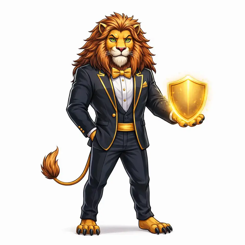 Lion hero presenting your safety shield